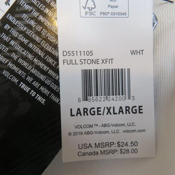 Volcom Mens Full Stone Flexfit Cap L / XL Xfit White New Hat - Picture 10 of 11